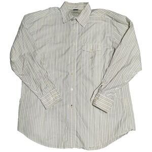 NAUTICA VINTAGE Men Large 100% Cotton Green White Blue Striped Button-Up Shirt